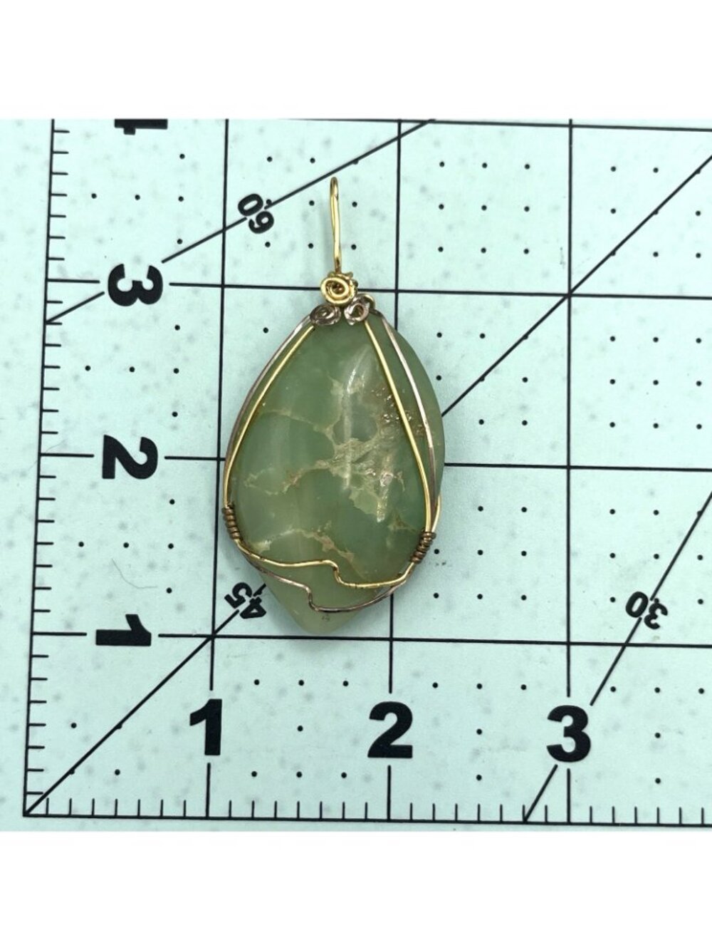 Large Green Stone Gold Tone Wire Wrapped Pendant Artisan Statement Bohemian 2.5" - Picture 4 of 10